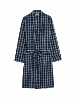 Pure Cotton Checked Dressing Gown -Marksandspencer Sale Store pure cotton checked dressing gown