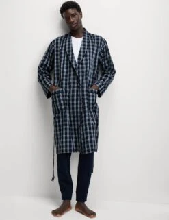 Pure Cotton Checked Dressing Gown -Marksandspencer Sale Store pure cotton checked dressing gown 9