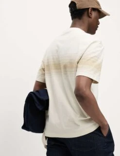 Pure Cotton Chest Stripe Crew Neck T-Shirt -Marksandspencer Sale Store pure cotton chest stripe crew neck t shirt 11