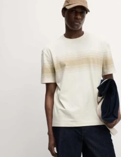 Pure Cotton Chest Stripe Crew Neck T-Shirt -Marksandspencer Sale Store pure cotton chest stripe crew neck t shirt 12