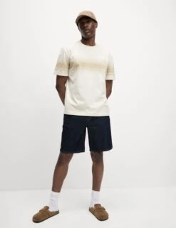 Pure Cotton Chest Stripe Crew Neck T-Shirt -Marksandspencer Sale Store pure cotton chest stripe crew neck t shirt 13