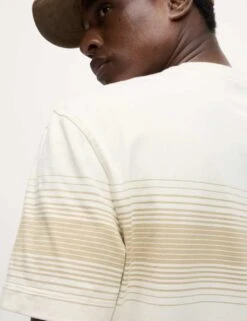 Pure Cotton Chest Stripe Crew Neck T-Shirt -Marksandspencer Sale Store pure cotton chest stripe crew neck t shirt 14