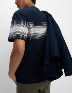 Pure Cotton Chest Stripe Crew Neck T-Shirt -Marksandspencer Sale Store pure cotton chest stripe crew neck t shirt 6