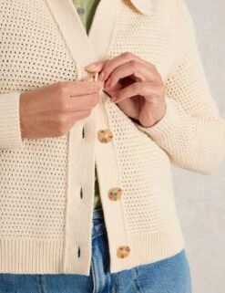 WHITE STUFF Pure Cotton Collared Button Front Cardigan -Marksandspencer Sale Store pure cotton collared button front cardigan 9