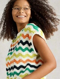 WHITE STUFF Pure Cotton Colour Block Crew Neck Jumper -Marksandspencer Sale Store pure cotton colour block crew neck jumper 5