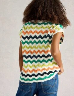 WHITE STUFF Pure Cotton Colour Block Crew Neck Jumper -Marksandspencer Sale Store pure cotton colour block crew neck jumper 6