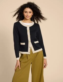 WHITE STUFF Pure Cotton Contrast Trim Cardigan -Marksandspencer Sale Store pure cotton contrast trim cardigan 5
