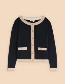 WHITE STUFF Pure Cotton Contrast Trim Cardigan -Marksandspencer Sale Store pure cotton contrast trim cardigan 6