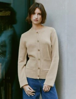 Pure Cotton Crew Neck Fitted Cardigan -Marksandspencer Sale Store pure cotton crew neck fitted cardigan 6