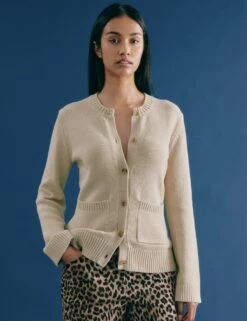 Pure Cotton Crew Neck Fitted Cardigan -Marksandspencer Sale Store pure cotton crew neck fitted cardigan 7