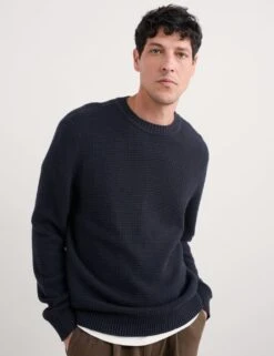 Pure Cotton Crew Neck Textured Jumper -Marksandspencer Sale Store pure cotton crew neck textured jumper 9