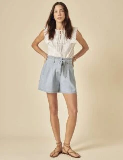 Pure Cotton Denim High Waisted Paper Bag Shorts -Marksandspencer Sale Store pure cotton denim high waisted paper bag shorts 5