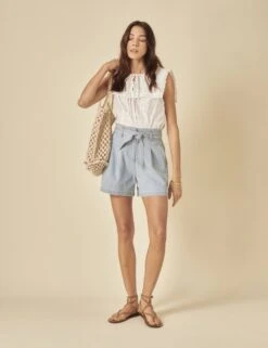 Pure Cotton Denim High Waisted Paper Bag Shorts -Marksandspencer Sale Store pure cotton denim high waisted paper bag shorts 6