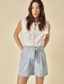 Pure Cotton Denim High Waisted Paper Bag Shorts -Marksandspencer Sale Store pure cotton denim high waisted paper bag shorts 7