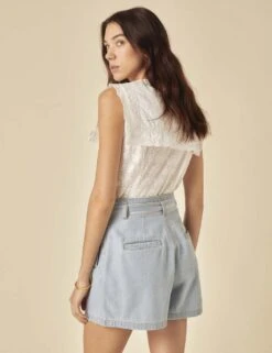 Pure Cotton Denim High Waisted Paper Bag Shorts -Marksandspencer Sale Store pure cotton denim high waisted paper bag shorts 8