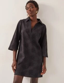 MONSOON Pure Cotton Embroidered Mini Shift Dress -Marksandspencer Sale Store pure cotton embroidered mini shift dress 9