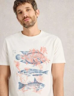 WHITE STUFF Pure Cotton Fish Graphic T-Shirt -Marksandspencer Sale Store pure cotton fish graphic t shirt 4