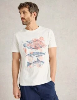 WHITE STUFF Pure Cotton Fish Graphic T-Shirt -Marksandspencer Sale Store pure cotton fish graphic t shirt 7