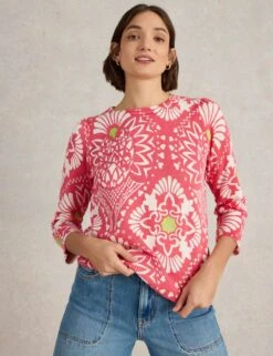 WHITE STUFF Pure Cotton Floral Crew Neck Jumper -Marksandspencer Sale Store pure cotton floral crew neck jumper 6