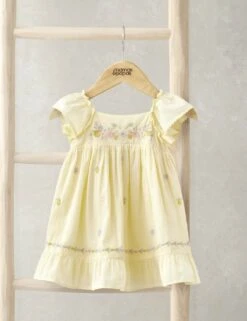 Mamas & Papas Pure Cotton Frill Embroidered Dress (0-3 Yrs) -Marksandspencer Sale Store pure cotton frill embroidered dress 0 3 yrs 1 5