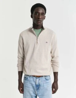 Gant Pure Cotton Funnel Neck Half Zip Jumper -Marksandspencer Sale Store pure cotton funnel neck half zip jumper 11