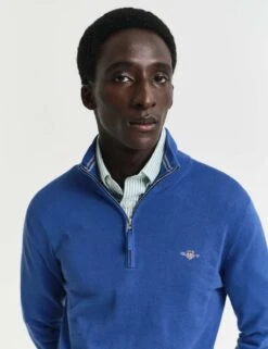 Gant Pure Cotton Funnel Neck Half Zip Jumper -Marksandspencer Sale Store pure cotton funnel neck half zip jumper 14