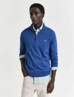 Gant Pure Cotton Funnel Neck Half Zip Jumper -Marksandspencer Sale Store pure cotton funnel neck half zip jumper 15