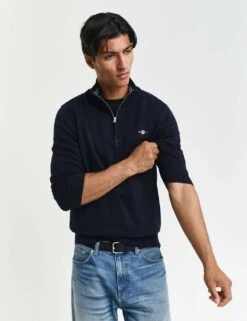 Gant Pure Cotton Funnel Neck Half Zip Jumper -Marksandspencer Sale Store pure cotton funnel neck half zip jumper 19