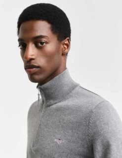 Gant Pure Cotton Funnel Neck Half Zip Jumper -Marksandspencer Sale Store pure cotton funnel neck half zip jumper 5