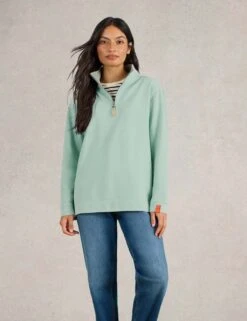 WHITE STUFF Pure Cotton Funnel Neck Half Zip Sweatshirt -Marksandspencer Sale Store pure cotton funnel neck half zip sweatshirt 13