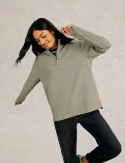 WHITE STUFF Pure Cotton Funnel Neck Half Zip Sweatshirt -Marksandspencer Sale Store pure cotton funnel neck half zip sweatshirt 15