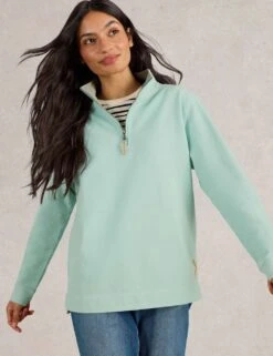 WHITE STUFF Pure Cotton Funnel Neck Half Zip Sweatshirt -Marksandspencer Sale Store pure cotton funnel neck half zip sweatshirt 8