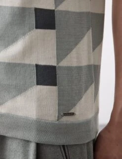 Pure Cotton Geometric Knitted Polo Shirt -Marksandspencer Sale Store pure cotton geometric knitted polo shirt 7