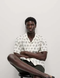 Pure Cotton Geometric Print Shirt -Marksandspencer Sale Store pure cotton geometric print shirt 12