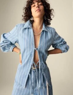 Pure Cotton Denim Striped Wide Leg -Marksandspencer Sale Store pure cotton high waisted striped wide leg jeans 2