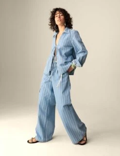 Pure Cotton Denim Striped Wide Leg -Marksandspencer Sale Store pure cotton high waisted striped wide leg jeans 3