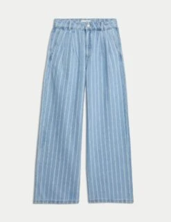 Pure Cotton Denim Striped Wide Leg -Marksandspencer Sale Store pure cotton high waisted striped wide leg jeans 4