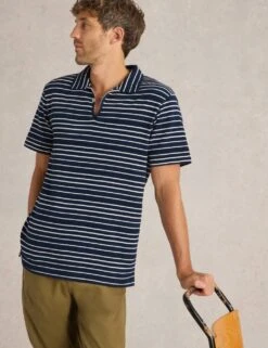 WHITE STUFF Pure Cotton Jacquard Striped Polo Shirt -Marksandspencer Sale Store pure cotton jacquard striped polo shirt 11