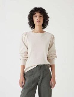 Emily Pure Cotton Puff Sleeve Top -Marksandspencer Sale Store pure cotton jersey puff sleeve sweatshirt 4