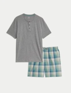 Pure Cotton Ombre Checked Pyjama Set -Marksandspencer Sale Store pure cotton ombre checked pyjama set 10