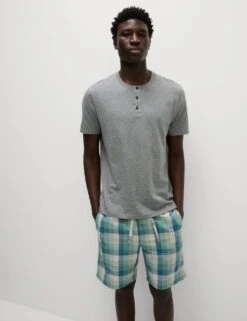 Pure Cotton Ombre Checked Pyjama Set -Marksandspencer Sale Store pure cotton ombre checked pyjama set 11