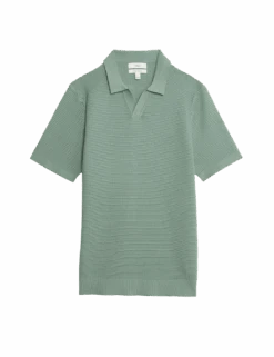 Pure Cotton Open Neck Knitted Polo Shirt -Marksandspencer Sale Store pure cotton open neck knitted polo shirt 1