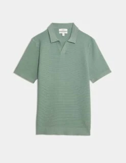 Pure Cotton Open Neck Knitted Polo Shirt -Marksandspencer Sale Store pure cotton open neck knitted polo shirt 11