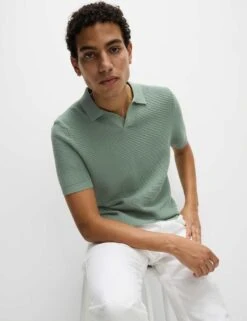 Pure Cotton Open Neck Knitted Polo Shirt -Marksandspencer Sale Store pure cotton open neck knitted polo shirt 13