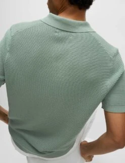 Pure Cotton Open Neck Knitted Polo Shirt -Marksandspencer Sale Store pure cotton open neck knitted polo shirt 14