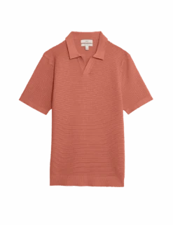 Pure Cotton Open Neck Knitted Polo Shirt -Marksandspencer Sale Store pure cotton open neck knitted polo shirt 2