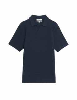 Pure Cotton Open Neck Knitted Polo Shirt -Marksandspencer Sale Store pure cotton open neck knitted polo shirt