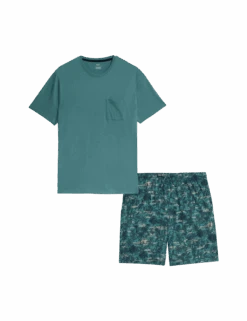Pure Cotton Palm Print Pyjama Set -Marksandspencer Sale Store pure cotton palm print pyjama set