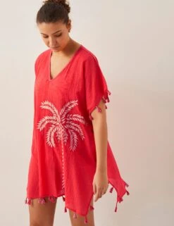 MONSOON Pure Cotton Palm Tree Embroidered Kaftan -Marksandspencer Sale Store pure cotton palm tree embroidered kaftan 5
