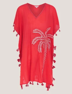 MONSOON Pure Cotton Palm Tree Embroidered Kaftan -Marksandspencer Sale Store pure cotton palm tree embroidered kaftan 6